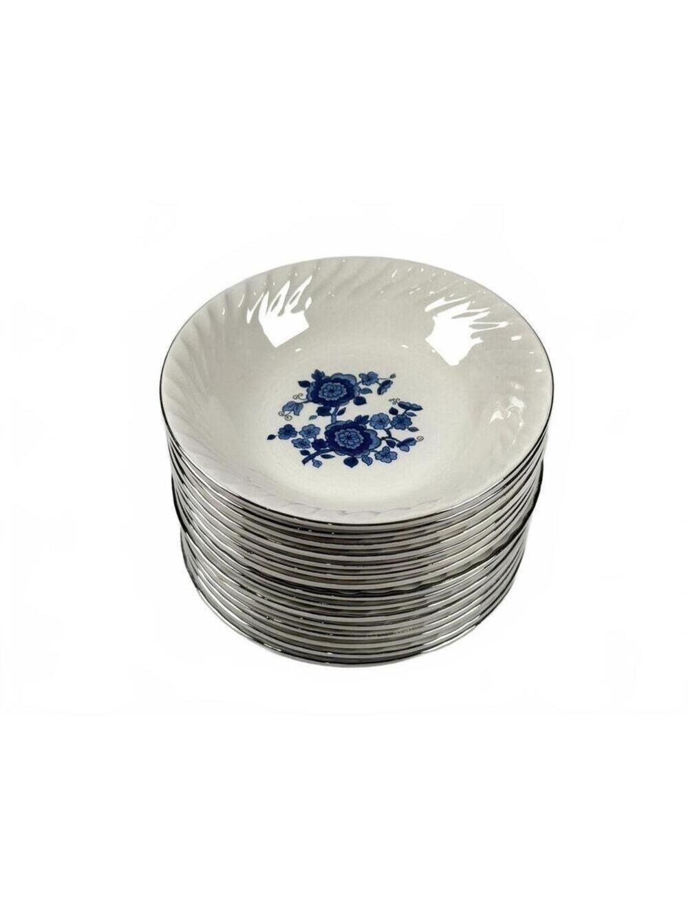 Set of 15 Vintage Enoch Wedgwood Royal Blue Ironstone Floral 5 in Bowls England